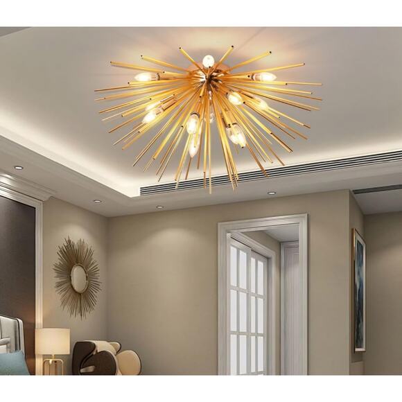 Gold Sputnik 12-Light Firework Ceiling Light Fixture - Picture 2 of 10
